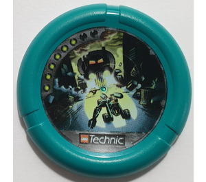 LEGO Dark Turquoise Technic Bionicle Weapon Throwing Disc with Turbo / City, 6 pips, outracing truck in alley (32171)