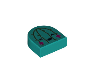 LEGO Turquoise foncé Tuile 1 x 1 Demi Oval avec Cactus Affronter avec Fleurs (24246 / 73003)