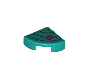 LEGO Donker Turquoise Tegel 1 x 1 Kwart Cirkel met Cactus Lines en Bloem (25269 / 73006)