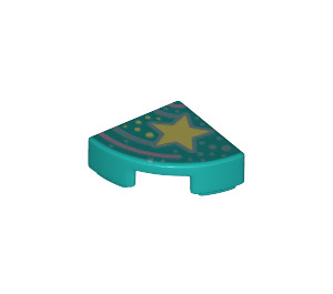 LEGO Turquoise foncé Tuile 1 x 1 Trimestre Cercle avec Gold Star (25269 / 67221)