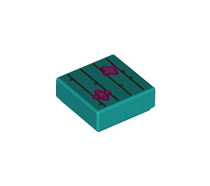 LEGO Dark Turquoise Tile 1 x 1 with Cactus Lines and Flowers with Groove (3070 / 73004)