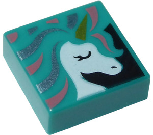 LEGO Turquoise Foncé Tuile 1 x 1 avec Unicorn avec rainure (3070 / 48276)