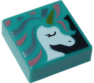 LEGO Dark Turquoise Tile 1 x 1 with Unicorn with Groove (3070 / 48276)