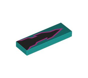 LEGO Dark Turquoise Tile 1 x 3 with Black and Purple Flame (63864 / 105889)