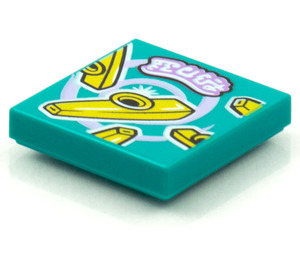 LEGO Dark Turquoise Tile 2 x 2 with BeatBit Album Cover - Kazoos Pattern with Groove (3068)