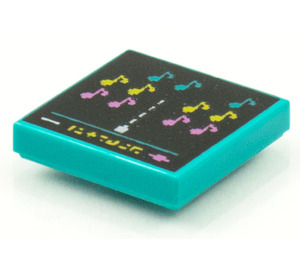 LEGO Turquoise foncé Tuile 2 x 2 avec BeatBit Album Cover - Music Notes dans Espacer Invaders-Style Modèle avec rainure (3068)