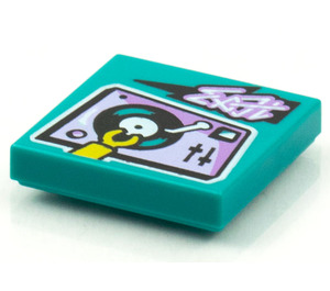LEGO Dark Turquoise Tile 2 x 2 with BeatBit Album Cover - Record Turntable and Hand Pattern with Groove (3068)