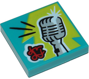 LEGO Turquoise foncé Tuile 2 x 2 avec BeatBit Album Cover - Vintage Microphone avec rainure (3068)