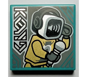 LEGO Dark Turquoise Tile 2 x 2 with DJ with Groove (3068)