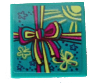 LEGO Donker Turquoise Tegel 2 x 2 met Gift Bow, Butterflies en Sun Sticker met groef (3068)