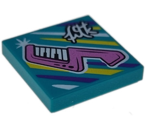 LEGO Dark Turquoise Tile 2 x 2 with Keytar with Groove (3068)