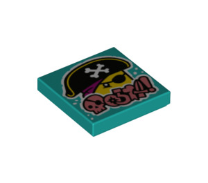 LEGO Dark Turquoise Tile 2 x 2 with Punk Pirate with Groove (3068 / 72820)
