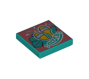 LEGO Dark Turquoise Tile 2 x 2 with Samba Style Print with Groove (3068 / 73062)