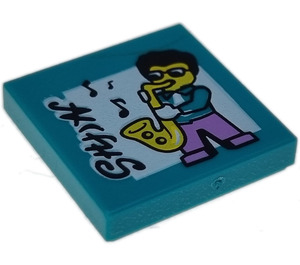 LEGO Dark Turquoise Tile 2 x 2 with Saxophone Player with Groove (3068 / 73077)