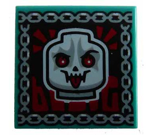 LEGO Dark Turquoise Tile 2 x 2 with Skull with Groove (3068)
