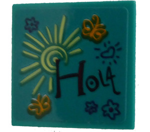 LEGO Dark Turquoise Tile 2 x 2 with Sun, Flowers and Butterflies Sticker with Groove (3068)