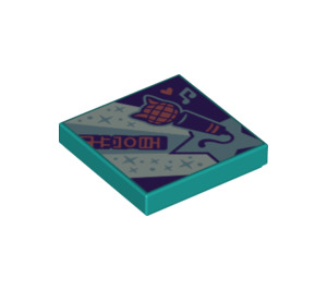 LEGO Dark Turquoise Tile 2 x 2 with Synth Pop Style Print with Groove (3068 / 73073)