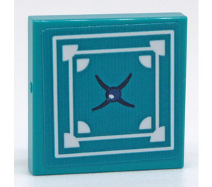 LEGO Donker Turquoise Tegel 2 x 2 met Twee Wit Squares Sticker met groef (3068)