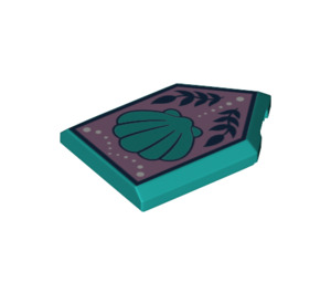 LEGO Dark Turquoise Tile 2 x 3 Pentagonal with Clamshell and Laurels (22385 / 75718)