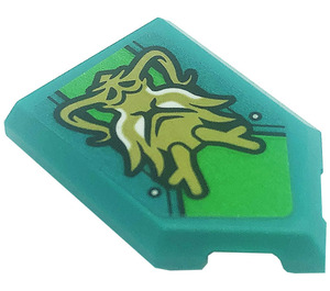 LEGO Dark Turquoise Tile 2 x 3 Pentagonal with Dragon and Silver Dots on Green Sticker (22385)