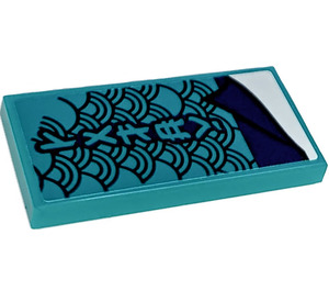 LEGO Dark Turquoise Tile 2 x 4 with Blanket with Dark Blue Sheet and Ninjago Logogram 'RELAX' Sticker (87079)
