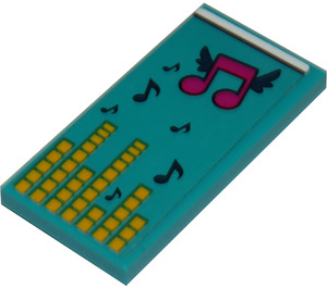 LEGO Dark Turquoise Tile 2 x 4 with Blanket with Musical Notes Sticker (87079)