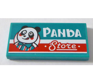 LEGO Dark Turquoise Tile 2 x 4 with 'PANDA Store' and Panda Head Sticker (87079)