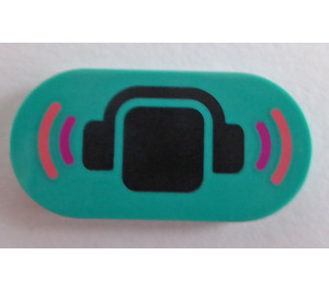 LEGO Dark Turquoise Tile 2 x 4 with Rounded Ends with Headphones and Soundwave (66857)