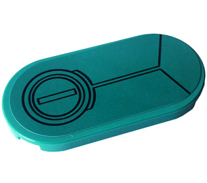 LEGO Dark Turquoise Tile 2 x 4 with Rounded Ends with Lines Connecting Circle Sticker (66857)