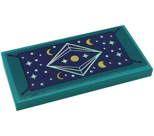 LEGO Dark Turquoise Tile 2 x 4 with Silver Dots, Stars and Moons Sticker (87079)