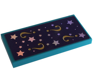 LEGO Dark Turquoise Tile 2 x 4 with Stars, Question marks Sticker (87079)