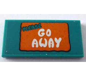 LEGO Dark Turquoise Tile 2 x 4 with White 'Go Away' on Orange Background Sticker (87079)