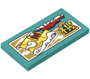 LEGO Dark Turquoise Tile 2 x 4 with Yeelzabub Shoes Advert Sticker (87079)