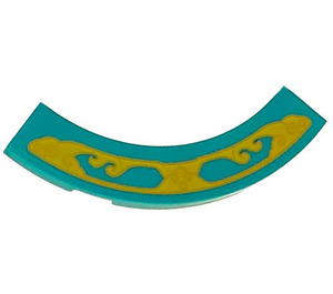 LEGO Dark Turquoise Tile 4 x 4 Curved Corner with Cutouts with Golden Decoration Sticker (1939)