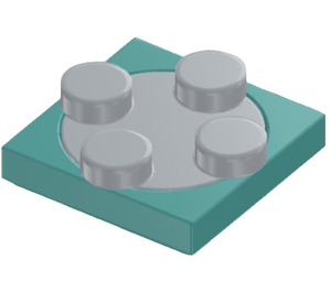LEGO Donker Turquoise Turntable 2 x 2 met Medium Stone Grijs Top