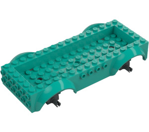 LEGO Dark Turquoise Vehicle Base 8 x 16 x 2.5 with Dark Stone Gray Wheel Holders with 3 Holes (18937)