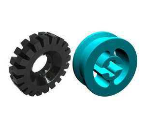 LEGO Dark Turquoise Wheel Hub 8 x 17.5 with Axlehole with Tire 43 x 11 (17 mm Inside Diameter)