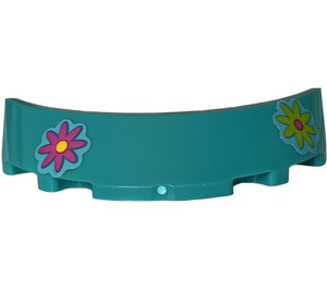 LEGO Dark Turquoise Windscreen 1 x 3 x 6 Curved with Pink and Green Flowers Sticker (35298)