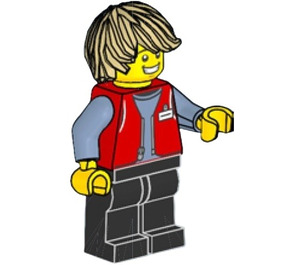 LEGO Delivery Man med Röd Jacka och Brungul Rufsigt hår Minifigur