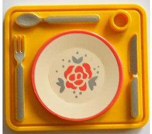 LEGO Dinner Tray with Knife, Spoon, Fork and Decorated Dish Pattern (33014 / 82473)