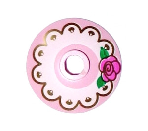 LEGO Dish 2 x 2 met Lace en Rose met Groen Bladeren Patroon (4740)