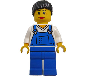 LEGO Dock Worker - Vrouwelijk met Blauw Overalls, Zwart Haar Minifiguur