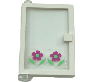 LEGO Door 1 x 4 x 5 Left with Transparent Glass with Flowers Sticker (47899)