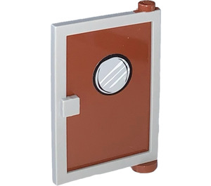 LEGO Door 1 x 4 x 5 Right with Reddish Brown Glass with Porthole Sticker (73194)