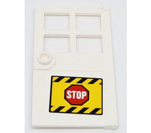 LEGO Door 1 x 4 x 6 with 4 Panes and Stud Handle with 'STOP' Sign and Black and Yellow Danger Stripes Sticker (60623)