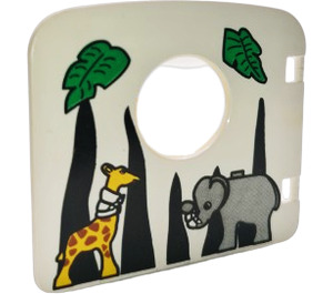LEGO Door with round window with safari stripes and animals