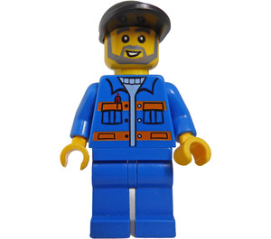 LEGO Driver met Blauw Jacket met Oranje Strepen en Zwart Pet en beard minifiguur