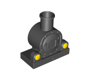 Duplo Black Train Steam Engine Front with Yellow Lights Pattern (13531 / 13968)
