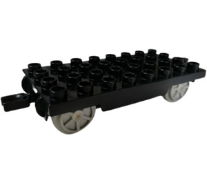 LEGO Duplo Black Train Wagon 4 x 8 with Pearl Light Gray Wheels and Moveable Hook