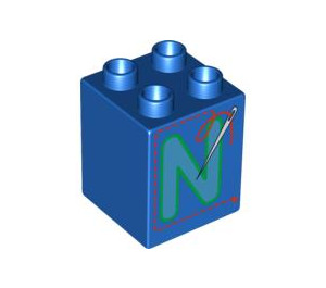 LEGO Duplo Bleu Brique 2 x 2 x 2 avec "N" et Needle avec String (31110 / 93860)
